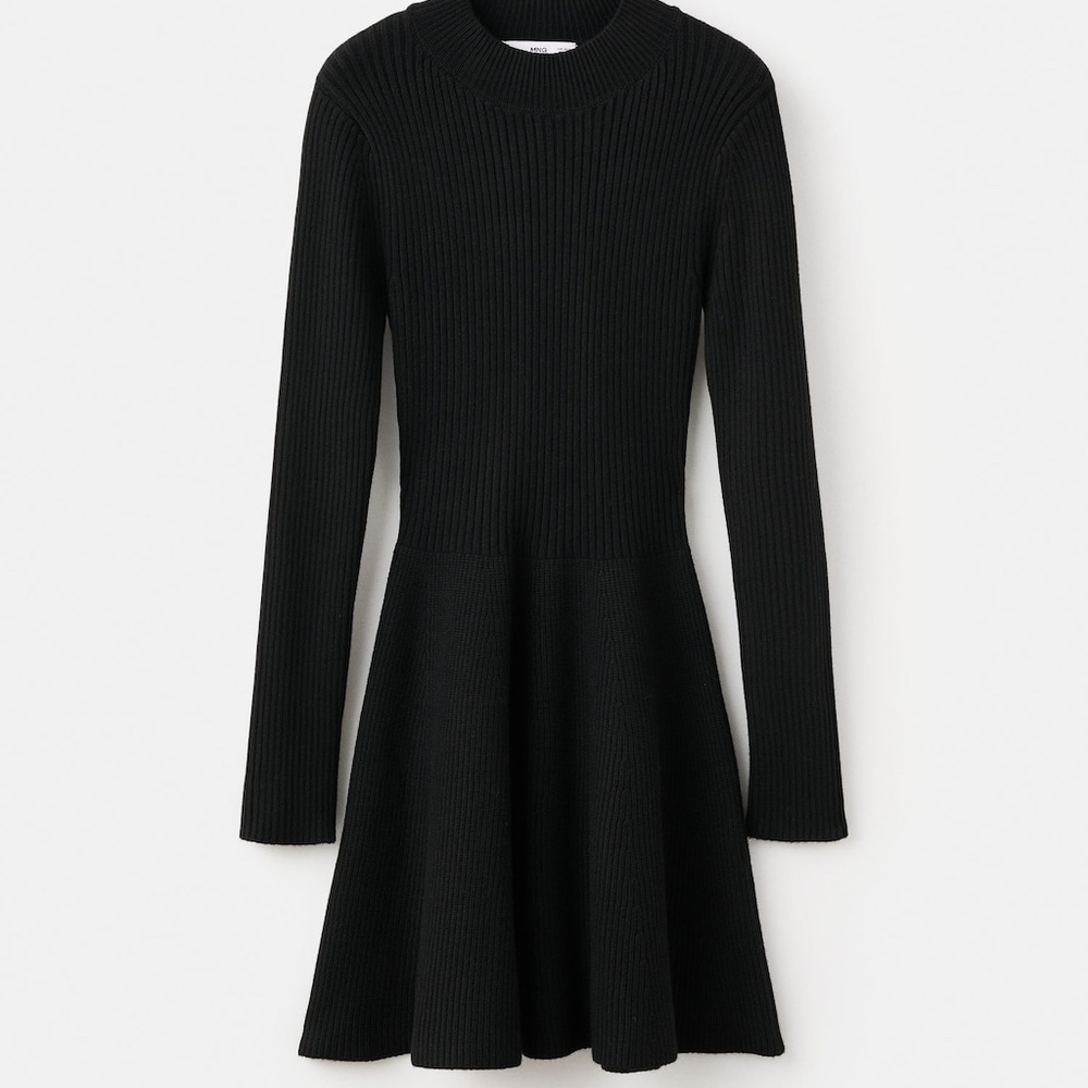 MANGO - Ribbed knitted A-line dress black - 4 - Woman